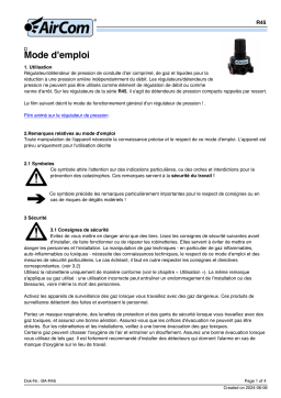 Manuel du propriétaire AirCom R45-02C - Régulateur de pression d'air et d'eau