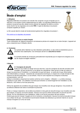 AirCom RWI-03I Manuel du propriétaire - Régulateur de pression d'eau