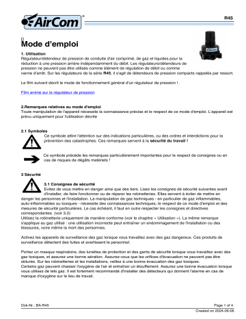 AirCom R45-02A Manuel du propriétaire - Régulateur de pression miniature | Fixfr