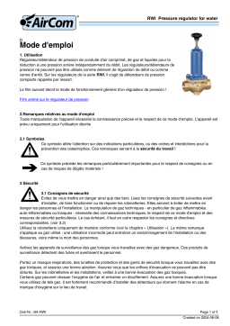 AirCom RWI-16E Manuel du propriétaire - Régulateur de pression pour l'eau