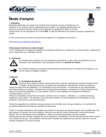 Manuel utilisateur AirCom RD2-04E - Régulateur de pression | Fixfr
