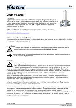 Manuel du propriétaire AirCom RAI-16C - Régulateur de Pression