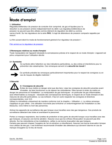 Manuel AirCom RH3-04C - Régulateur Haute Pression | Fixfr