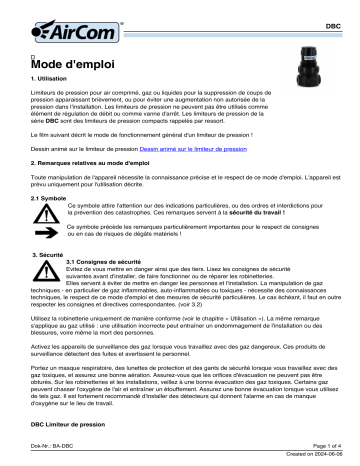 Manuel d'utilisation AirCom DBC-01D - Régulateur de pression arrière | Fixfr