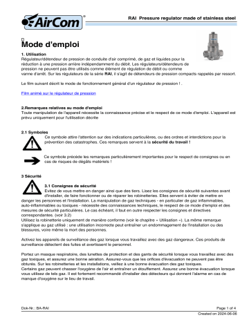 Manuel du Propriétaire AirCom RAI-10D - Régulateur de Pression Tout en Acier Inoxydable | Fixfr