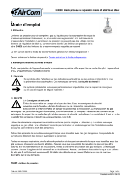 AirCom D3000-16ET Manuel du propriétaire - Régulateur de contre-pression