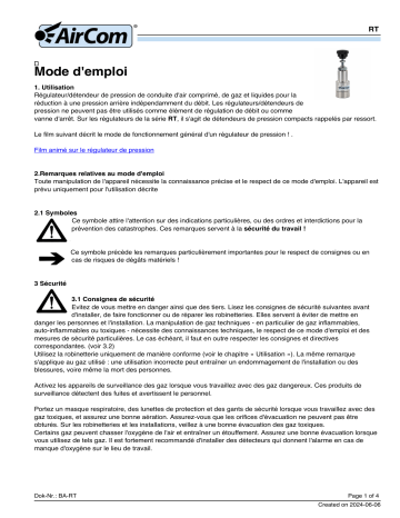 Manuel du propriétaire AirCom RT-MFE - Régulateur de pression miniature | Fixfr