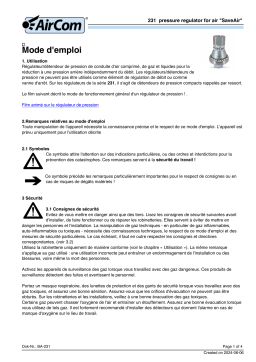 AirCom 231A0230 Manuel du propriétaire - Régulateur de Pression d'Air