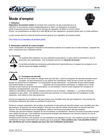 Manuel AirCom R116-04 - Amplificateur de débit piloté | Fixfr