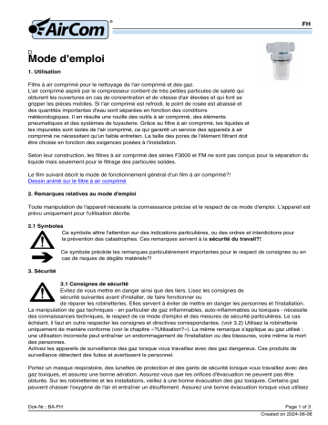 Manuel d'utilisation AirCom FH2-04L - Filtre en plastique pour l'air comprimé | Fixfr