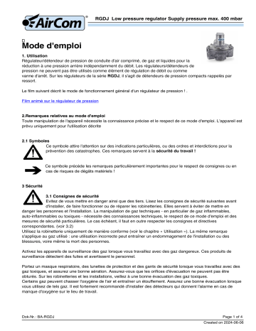 AirCom RGDJ-04A Manuel du propriétaire - Régulateur de pression basse | Fixfr