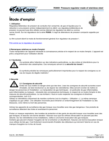 Manuel AirCom R3000-06BT - Régulateur de pression en acier inoxydable | Fixfr