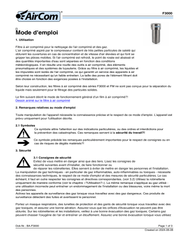 AirCom F3000-02I Manuel du propriétaire - Filtre à Air Comprimé | Fixfr