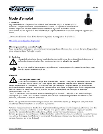 Manuel AirCom R530-06A - Régulateur/Détendeur de Pression | Fixfr
