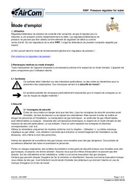 Manuel du propriétaire AirCom RWF-06E - Régulateur de pression d'eau potable