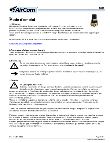 Manuel du propriétaire AirCom R310-01B - AirCom | Fixfr