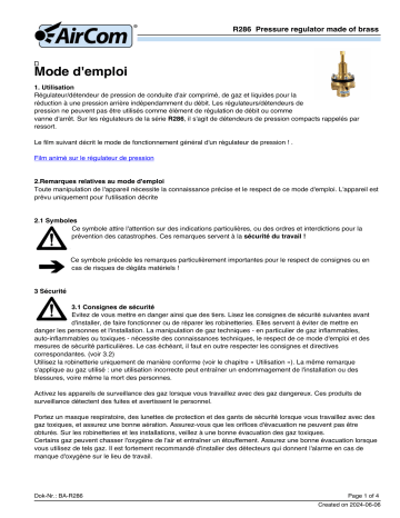 AirCom R286-03G Manuel du propriétaire - Régulateur de Pression | Fixfr