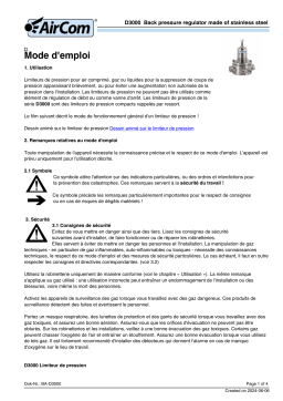 Manuel du propriétaire AirCom D3000-03AT - Régulateur de contre-pression