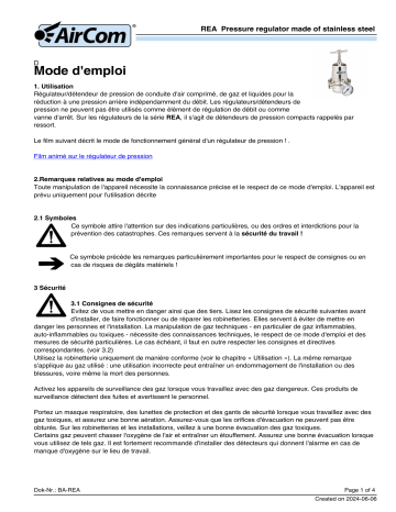 AirCom REA-04B Manuel du propriétaire - Régulateur de pression | Fixfr