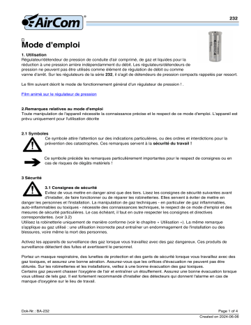 Manuel AirCom 232A0320: Régulateur de pression en ligne | Fixfr