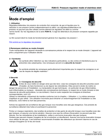 Manuel de l'utilisateur AirCom R364-02CSK - Régulateur de pression pour liquides | Fixfr