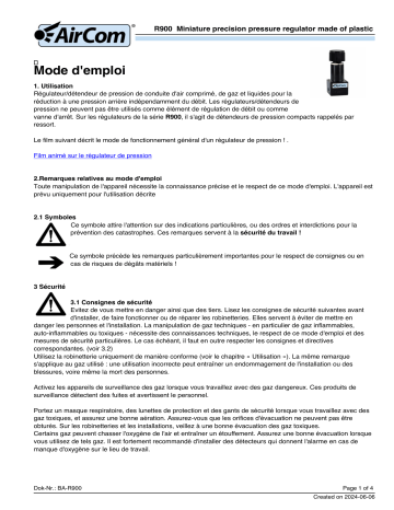 Manuel AirCom R900-3,5MWK - Régulateur de pression miniature | Fixfr