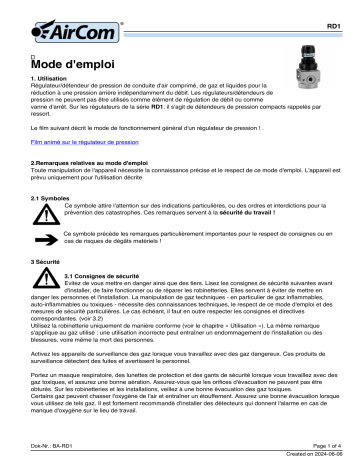 Manuel RD1-01B - Régulateur de Pression AirCom | Fixfr
