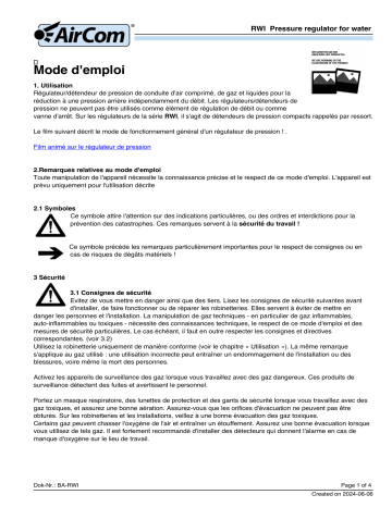 Manuel AirCom RWI-16F - Régulateur de pression d'eau | Fixfr