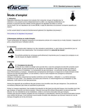 Manuel AirCom R119-03B - Régulateur de pression compact | Fixfr