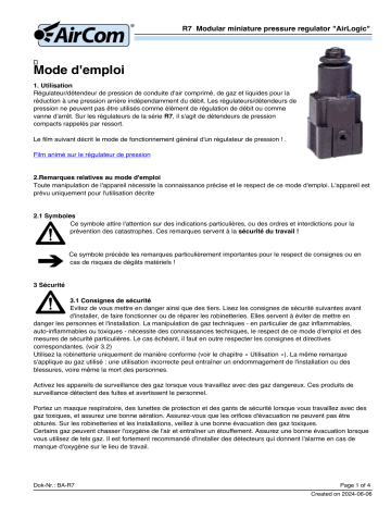 Manuel AirCom R7-010-212B - Régulateur de pression miniature | Fixfr