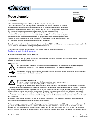 AirCom F504-02DG Manuel du Propriétaire - Télécharger PDF / Lire en Ligne | Fixfr