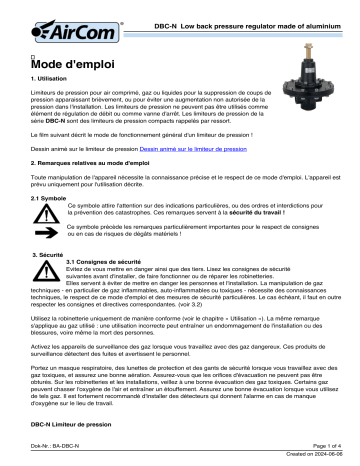 Manuel AirCom DBC-08R - Régulateur de contre-pression | Fixfr