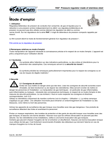 AirCom RAF-04D Manuel du propriétaire - Régulateur de pression à bride | Fixfr