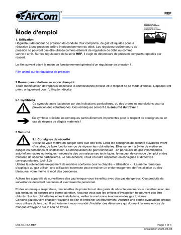 AirCom REF-06B Manuel du propriétaire - Régulateur de pression à membrane en acier inoxydable | Fixfr