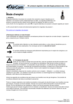 AirCom RS-02B Manuel du propriétaire - Régulateur de pression verrouillable