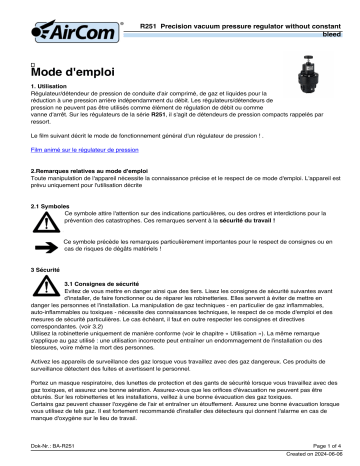 Manuel R251-04D - AirCom Régulateur de Pression de Vide Précis | Fixfr