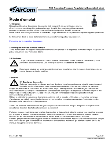Manuel AirCom R90-01B : Régulateur de Pression de Précision Miniature | Fixfr