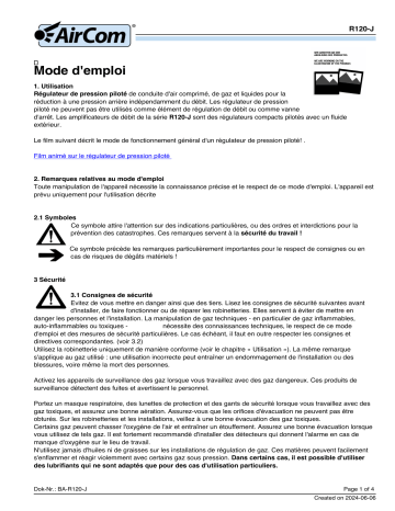 Manuel AirCom R120-16J5 - Amplificateur de Débit en Laiton | Fixfr