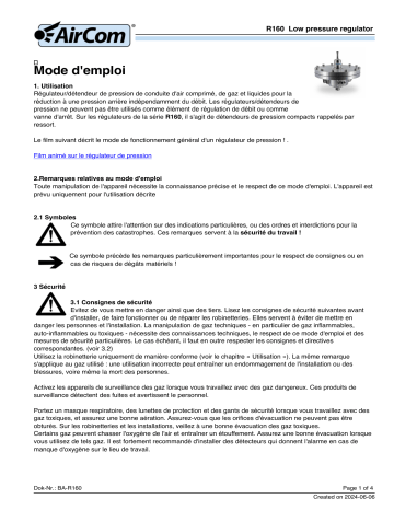 Manuel AirCom R160-1AB | Régulateur de pression basse pression | Fixfr