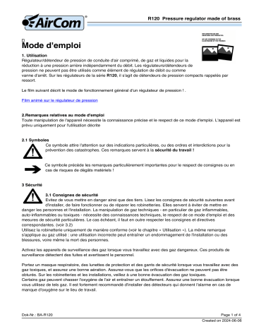 Manuel AirCom R120-01B - Régulateur de Pression | Fixfr
