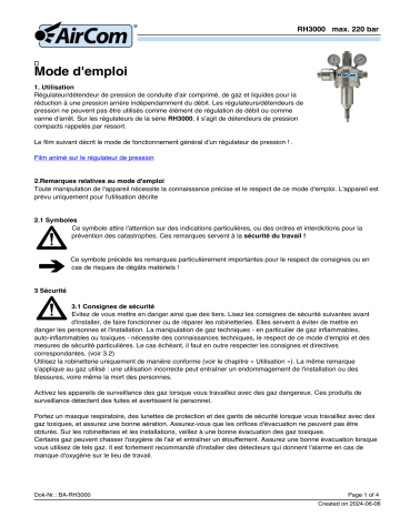 Manuel AirCom RH3000-06D: Régulateur Haute Pression | Fixfr