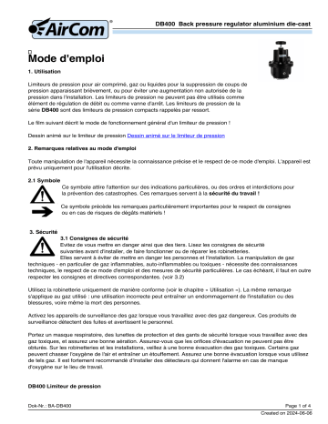 AirCom DB400-04B Manuel du propriétaire - Régulateur de contre-pression | Fixfr