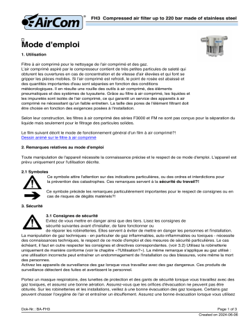 Manuel d'utilisation AirCom FH3-06 - Filtre à air comprimé | Fixfr