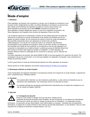 AirCom B3000-06D Manuel d'utilisation - Régulateur de pression de filtre | Fixfr