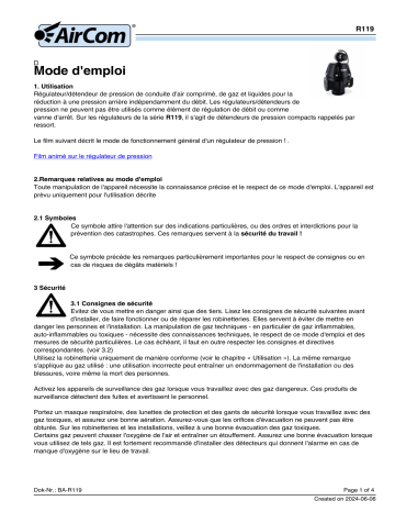 Manuel AirCom R119-16D - Régulateur de pression | Fixfr
