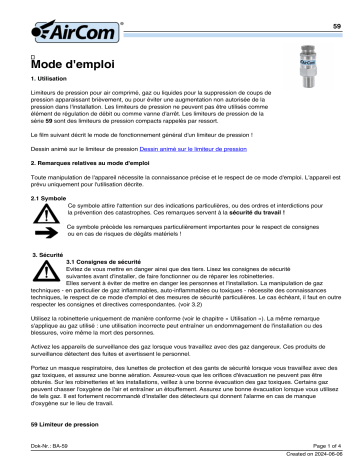 Manuel du Propriétaire AirCom 59-02A-35 - Limiteur de Pression Miniature | Fixfr