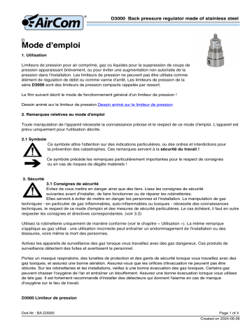 Manuel de propriétaire AirCom D3000-01DT - Limiteur de pression | Fixfr