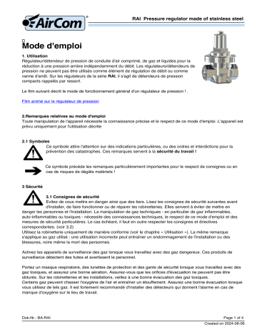 Manuel du propriétaire AirCom RAI-04A - Régulateur de pression en acier inoxydable | Fixfr