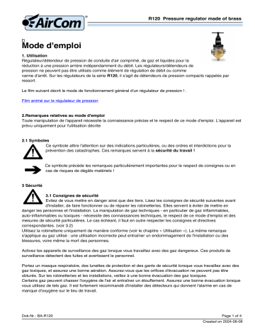 Manuel AirCom R120-12C - Régulateur de pression en laiton | Fixfr