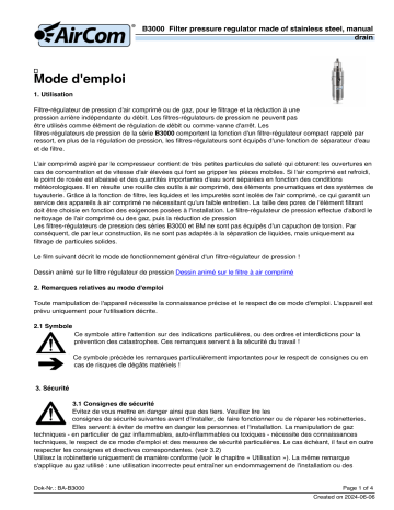 Manuel AirCom B3000-01GH - Régulateur de Pression de Filtre | Fixfr